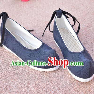 China Traditional Hanfu Shoes National Navy Blue Cloth Shoes Ancient Princess Shoes Ming Dynasty Bow Shoes
