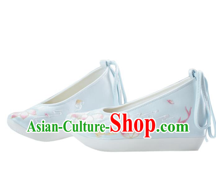 China National Lantern Festival Shoes Traditional Embroidered Lotus Shoes Women Light Blue Cloth Shoes China National Lantern Festival Shoes Traditional Embroidered Lotus Shoes Women Light Blue Cloth Shoes