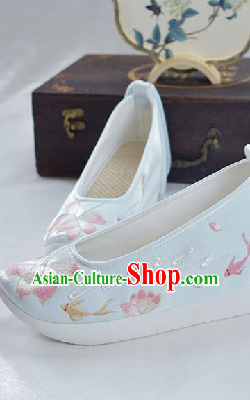 China National Lantern Festival Shoes Traditional Embroidered Lotus Shoes Women Light Blue Cloth Shoes China National Lantern Festival Shoes Traditional Embroidered Lotus Shoes Women Light Blue Cloth Shoes