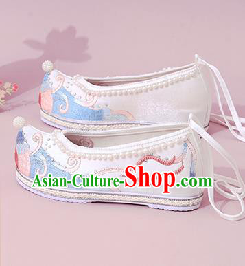 China National Shoes Classical Dance White Cloth Shoes Traditional Embroidered Pearls Shoe China National Shoes Classical Dance White Cloth Shoes Traditional Embroidered Pearls Shoe