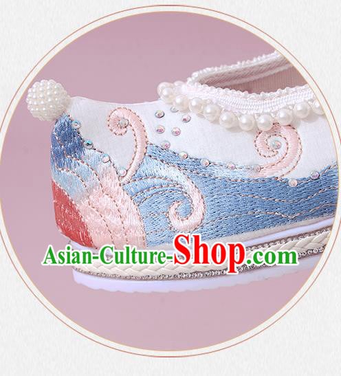 China National Shoes Classical Dance White Cloth Shoes Traditional Embroidered Pearls Shoe China National Shoes Classical Dance White Cloth Shoes Traditional Embroidered Pearls Shoe
