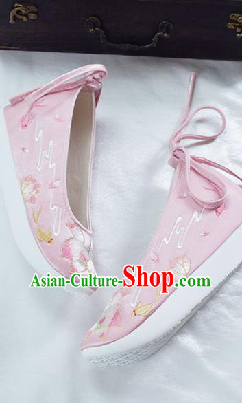 China Classical Dance Shoes Traditional Embroidered Lotus Shoe Ancient Princess Pink Cloth Shoes China Classical Dance Shoes Traditional Embroidered Lotus Shoe Ancient Princess Pink Cloth Shoes