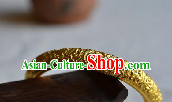 China National Carving Peony Golden Bracelet Jewelry Traditional Handmade Qing Dynasty Bangle Accessories China National Carving Peony Golden Bracelet Jewelry Traditional Handmade Qing Dynasty Bangle Accessories