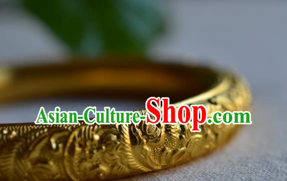 China National Carving Peony Golden Bracelet Jewelry Traditional Handmade Qing Dynasty Bangle Accessories China National Carving Peony Golden Bracelet Jewelry Traditional Handmade Qing Dynasty Bangle Accessories