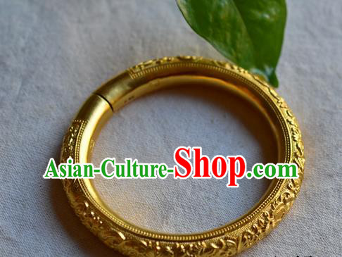 China National Carving Peony Golden Bracelet Jewelry Traditional Handmade Qing Dynasty Bangle Accessories China National Carving Peony Golden Bracelet Jewelry Traditional Handmade Qing Dynasty Bangle Accessories