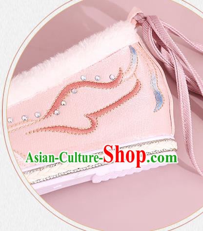 China Winter Hanfu Shoes Embroidered Shoes Ming Dynasty Princess Shoes National Pink Cloth Shoes