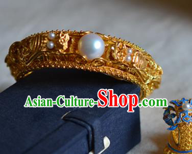 China National Filigree Golden Bracelet Jewelry Traditional Handmade Qing Dynasty Pearls Bangle Accessories China National Filigree Golden Bracelet Jewelry Traditional Handmade Qing Dynasty Pearls Bangle Accessories