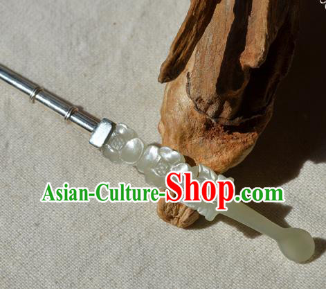 Chinese Traditional Qing Dynasty Jade Hairpin Ancient Empress Silver Hair Stick Chinese Traditional Qing Dynasty Jade Hairpin Ancient Empress Silver Hair Stick