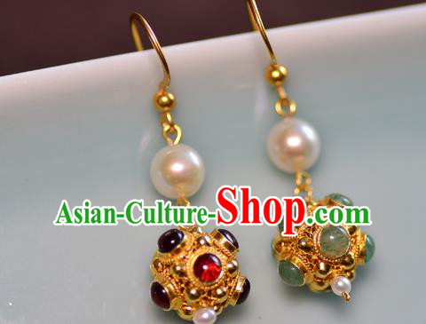 Chinese Ancient Princess Gems Ear Jewelry Traditional Sui Dynasty Palace Earrings Accessories Chinese Ancient Princess Gems Ear Jewelry Traditional Sui Dynasty Palace Earrings Accessories
