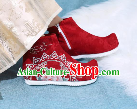 China National Red Cloth Shoes Traditional Hanfu Boots Embroidered Short Boots China National Red Cloth Shoes Traditional Hanfu Boots Embroidered Short Boots