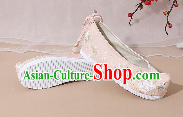 China Traditional Hanfu Shoes Ming Dynasty Young Lady Embroidered Shoes National Pink Cloth Shoes China Traditional Hanfu Shoes Ming Dynasty Young Lady Embroidered Shoes National Pink Cloth Shoes
