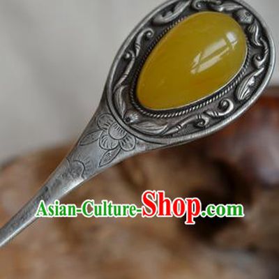 Chinese Ancient Empress Beeswax Hair Stick Traditional Qing Dynasty Silver Hairpin