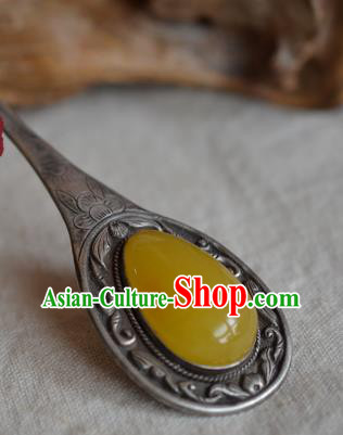 Chinese Ancient Empress Beeswax Hair Stick Traditional Qing Dynasty Silver Hairpin Chinese Ancient Empress Beeswax Hair Stick Traditional Qing Dynasty Silver Hairpin
