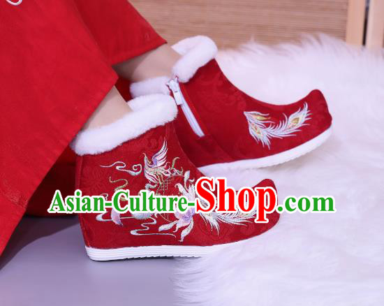 China Traditional New Year Shoes Embroidered Red Boots National Winter Shoes China Traditional New Year Shoes Embroidered Red Boots National Winter Shoes