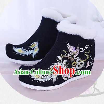 China National Winter Shoes Traditional New Year Shoes Embroidered Black Boots