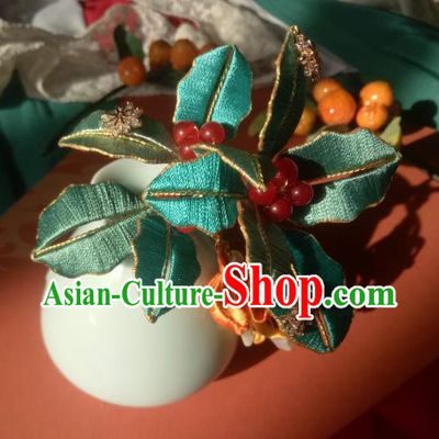 Chinese Traditional Hanfu Red Beads Hairpin Ancient Princess Silk Leaf Hair Stick