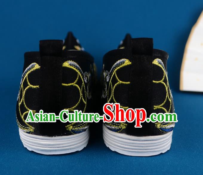 Chinese Handmade Men Shoes Embroidered Lion Shoes Traditional Black Cloth Shoes Chinese Handmade Men Shoes Embroidered Lion Shoes Traditional Black Cloth Shoes