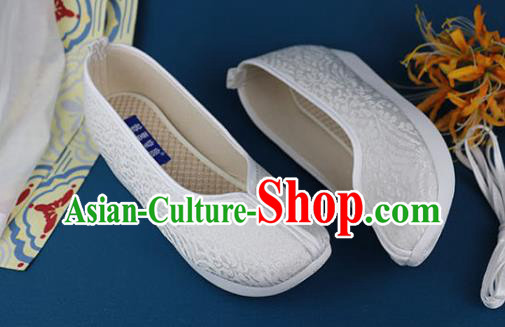 China Ancient Princess Shoes Traditional Ming Dynasty White Brocade Shoes China Ancient Princess Shoes Traditional Ming Dynasty White Brocade Shoes