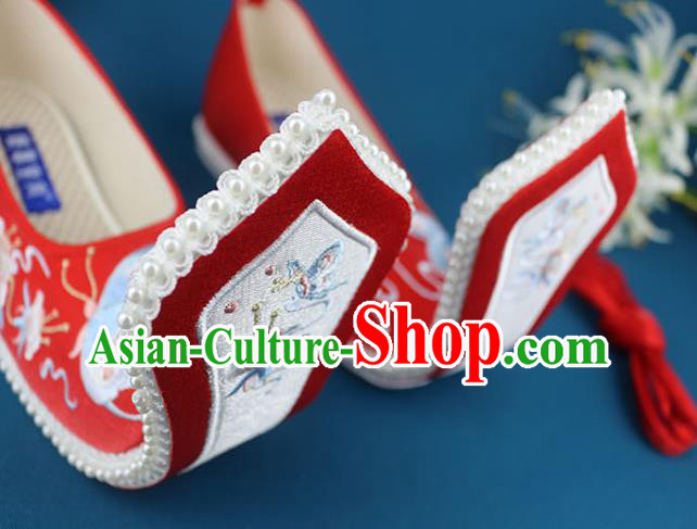 China Ancient Princess Embroidered Shoes Traditional Song Dynasty Shoes Handmade Wedding Red Cloth Shoes China Ancient Princess Embroidered Shoes Traditional Song Dynasty Shoes Handmade Wedding Red Cloth Shoes