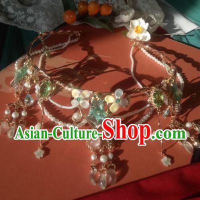 Chinese Traditional Hanfu Hair Accessories Ancient Princess Green Crystal Tassel Hair Clasp