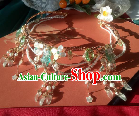Chinese Traditional Hanfu Hair Accessories Ancient Princess Green Crystal Tassel Hair Clasp Chinese Traditional Hanfu Hair Accessories Ancient Princess Green Crystal Tassel Hair Clasp