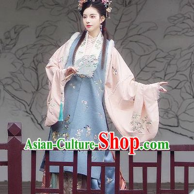 China Ancient Ming Dynasty Palace Princess Historical Costumes Traditional Hanfu Embroidered Apparels Full Set