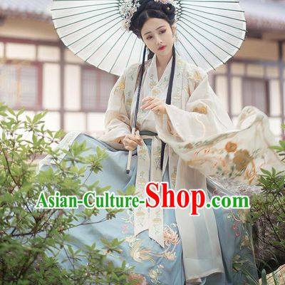 Ancient China Jin Dynasty Royal Princess Historical Costumes Traditional Embroidered Hanfu Clothing for Women