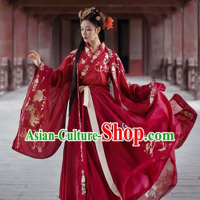 China Ancient Palace Lady Red Hanfu Dress Traditional Jin Dynasty Wedding Historical Costumes Embroidered Clothing Complete Set