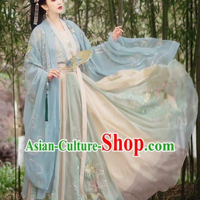 China Traditional Embroidered Hanfu Clothing Ancient Jin Dynasty Princess Costumes