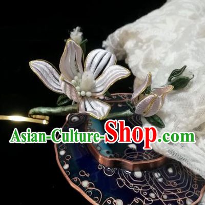 Chinese Traditional Silk Mangnolia Hairpin Hanfu Hair Accessories Ancient Song Dynasty Princess Hair Stick