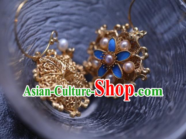 Chinese Traditional Ming Dynasty Pearls Earrings Accessories Ancient Empress Cloisonne Flower Ear Jewelry Chinese Traditional Ming Dynasty Pearls Earrings Accessories Ancient Empress Cloisonne Flower Ear Jewelry