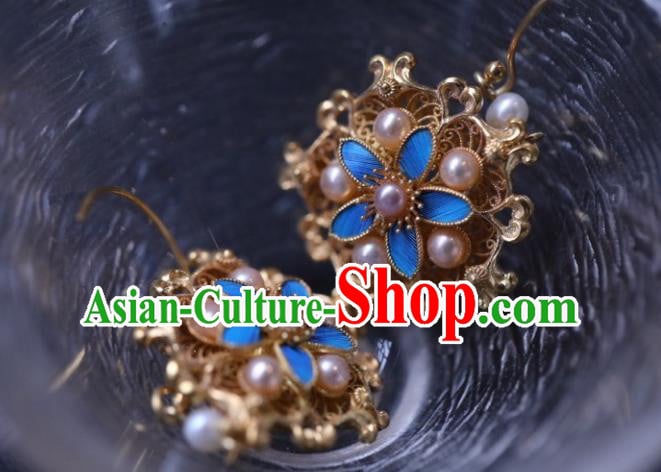 Chinese Traditional Ming Dynasty Pearls Earrings Accessories Ancient Empress Cloisonne Flower Ear Jewelry Chinese Traditional Ming Dynasty Pearls Earrings Accessories Ancient Empress Cloisonne Flower Ear Jewelry