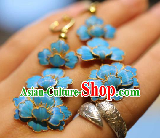 Chinese Traditional Qing Dynasty Earrings Accessories Ancient Empress Cloisonne Peony Ear Jewelry Chinese Traditional Qing Dynasty Earrings Accessories Ancient Empress Cloisonne Peony Ear Jewelry