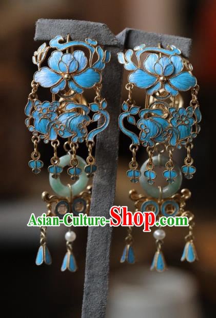 Chinese Ancient Empress Jade Ear Jewelry Traditional Qing Dynasty Cloisonne Earrings Accessories Chinese Ancient Empress Jade Ear Jewelry Traditional Qing Dynasty Cloisonne Earrings Accessories