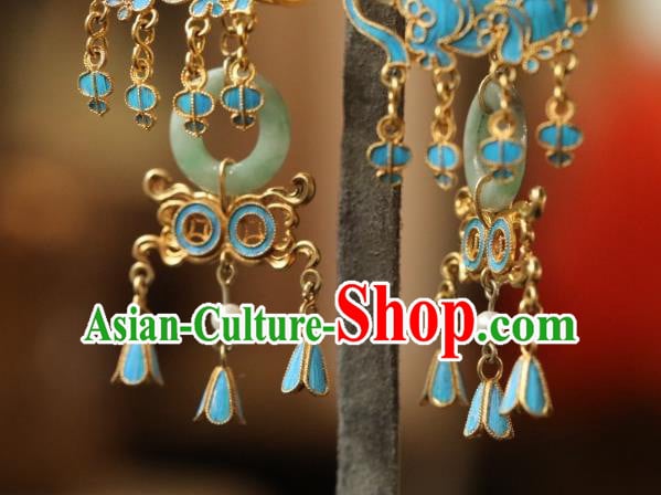 Chinese Ancient Empress Jade Ear Jewelry Traditional Qing Dynasty Cloisonne Earrings Accessories Chinese Ancient Empress Jade Ear Jewelry Traditional Qing Dynasty Cloisonne Earrings Accessories
