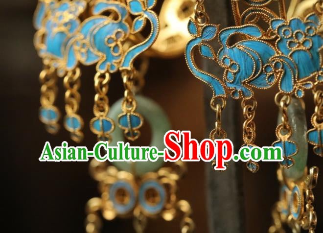 Chinese Ancient Empress Jade Ear Jewelry Traditional Qing Dynasty Cloisonne Earrings Accessories Chinese Ancient Empress Jade Ear Jewelry Traditional Qing Dynasty Cloisonne Earrings Accessories
