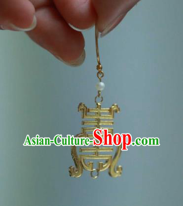 Chinese Traditional Qing Dynasty Golden Earrings Accessories Ancient Court Woman Ear Jewelry Chinese Traditional Qing Dynasty Golden Earrings Accessories Ancient Court Woman Ear Jewelry