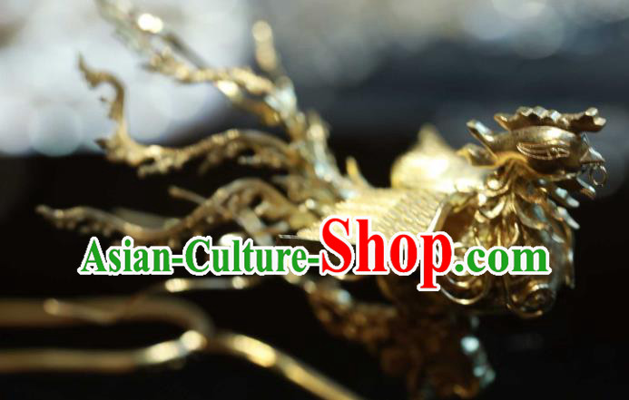 Chinese Ancient Empress Golden Phoenix Hair Stick Handmade Hair Accessories Traditional Court Hairpin Chinese Ancient Empress Golden Phoenix Hair Stick Handmade Hair Accessories Traditional Court Hairpin