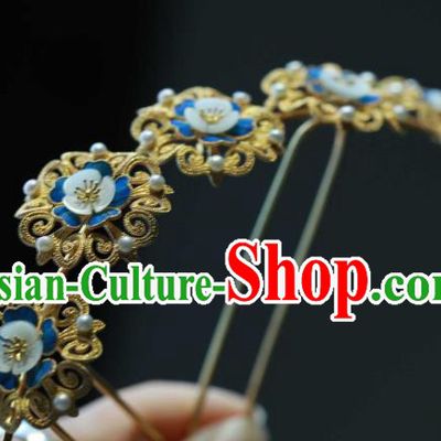 Chinese Traditional Blueing Plum Blossom Hairpin Ancient Qing Dynasty Hair Stick Handmade Hair Accessories