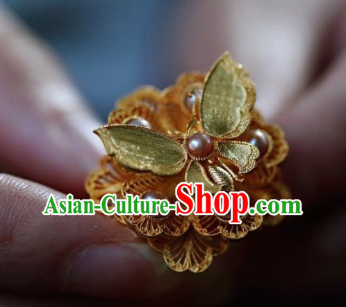 China National Golden Butterfly Ring Jewelry Traditional Handmade Qing Dynasty Pearls Circlet Accessories China National Golden Butterfly Ring Jewelry Traditional Handmade Qing Dynasty Pearls Circlet Accessories
