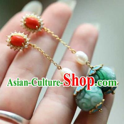 Chinese Traditional Pearls Earrings Accessories Ancient Empress Jade Ear Jewelry