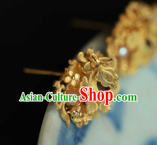 Chinese Traditional Ming Dynasty Pearls Golden Earrings Accessories Ancient Empress Tourmaline Ear Jewelry Chinese Traditional Ming Dynasty Pearls Golden Earrings Accessories Ancient Empress Tourmaline Ear Jewelry