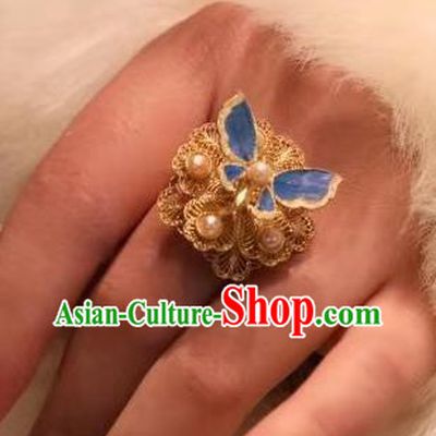 China National Cloisonne Butterfly Ring Jewelry Traditional Handmade Qing Dynasty Pearls Circlet Filigree Accessories