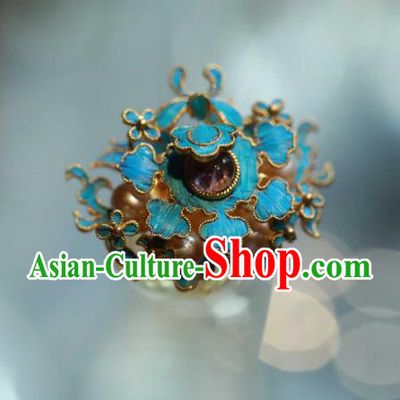 Chinese Traditional Qing Dynasty Cloisonne Earrings Accessories Ancient Empress Tourmaline Pearls Ear Jewelry