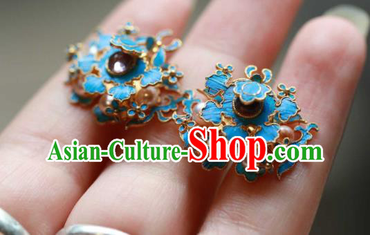 Chinese Traditional Qing Dynasty Cloisonne Earrings Accessories Ancient Empress Tourmaline Pearls Ear Jewelry Chinese Traditional Qing Dynasty Cloisonne Earrings Accessories Ancient Empress Tourmaline Pearls Ear Jewelry