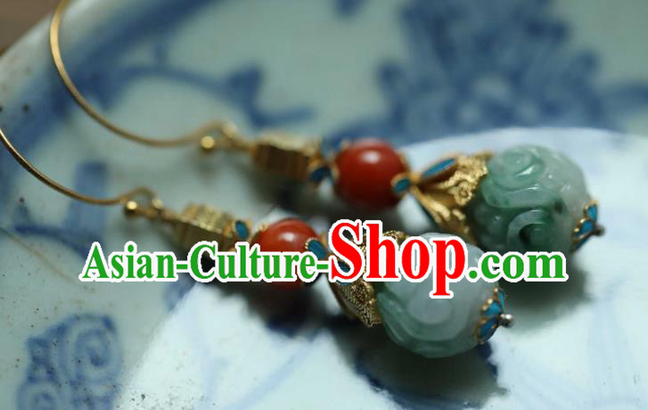 Chinese Ancient Qing Dynasty Ear Jewelry Traditional Court Jade Earrings Accessories Chinese Ancient Qing Dynasty Ear Jewelry Traditional Court Jade Earrings Accessories