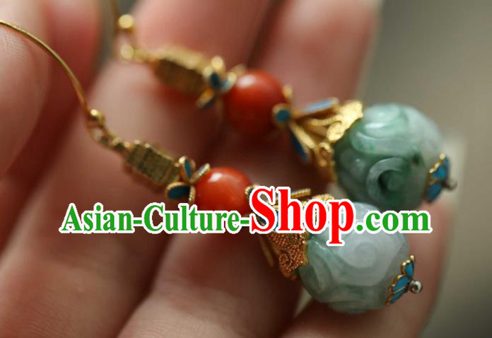 Chinese Ancient Qing Dynasty Ear Jewelry Traditional Court Jade Earrings Accessories Chinese Ancient Qing Dynasty Ear Jewelry Traditional Court Jade Earrings Accessories