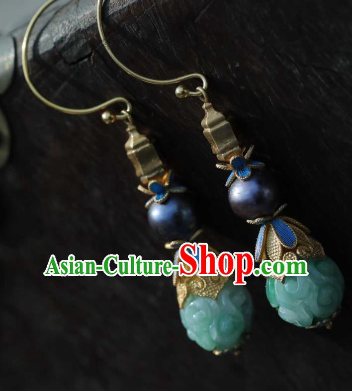 Chinese Traditional Court Jade Earrings Accessories Ancient Qing Dynasty Ear Jewelry Chinese Traditional Court Jade Earrings Accessories Ancient Qing Dynasty Ear Jewelry