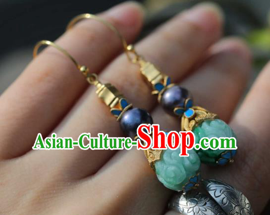 Chinese Traditional Court Jade Earrings Accessories Ancient Qing Dynasty Ear Jewelry Chinese Traditional Court Jade Earrings Accessories Ancient Qing Dynasty Ear Jewelry