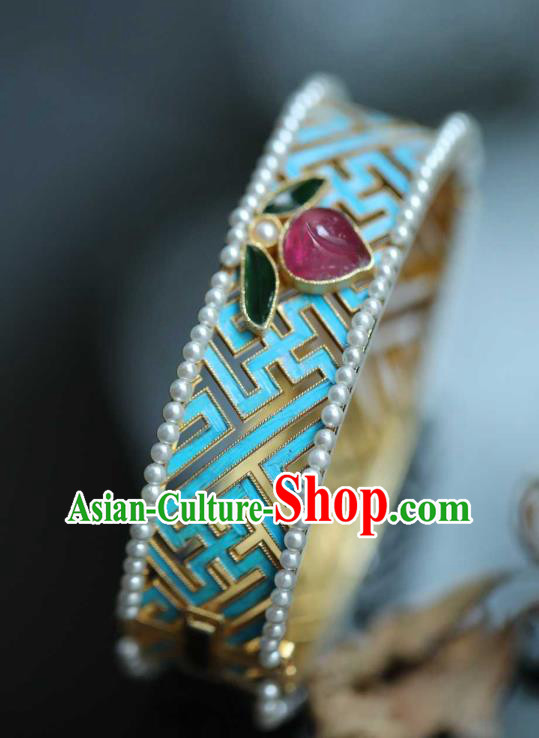 China National Tourmaline Bracelet Jewelry Traditional Cloisonne Accessories Handmade Qing Dynasty Pearls Bangle China National Tourmaline Bracelet Jewelry Traditional Cloisonne Accessories Handmade Qing Dynasty Pearls Bangle